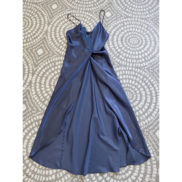Other - Intime Of California Vintage Blue Satin Applique Gown Nightgown Size S Lingerie‎